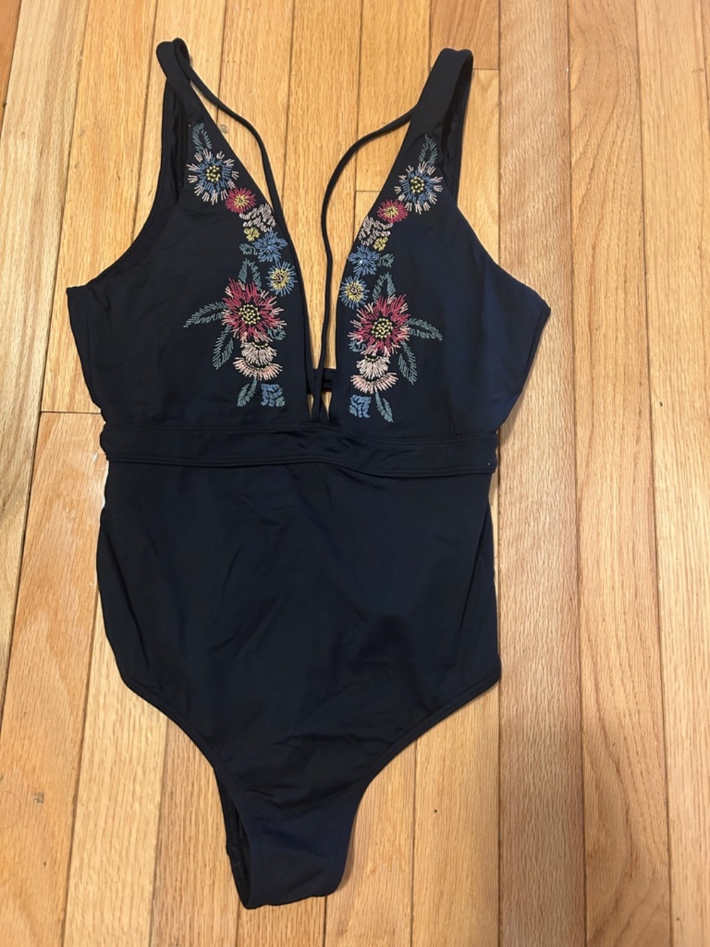 O'Neill Black One-Piece Swimsuit with Floral Embroidery